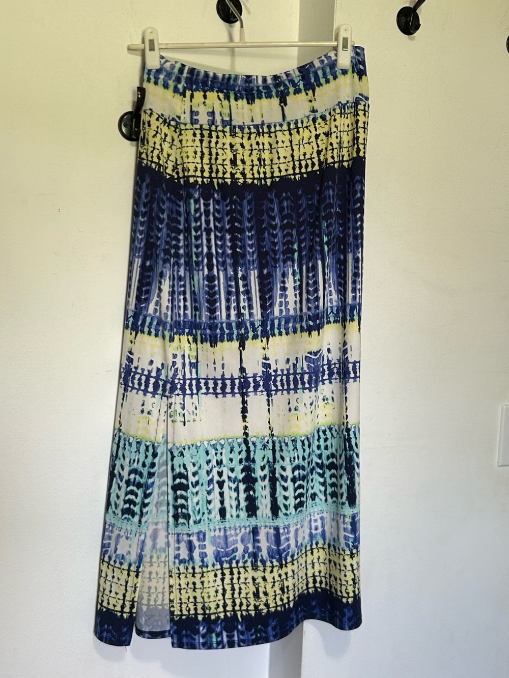 I.N. Studio Blue, Yellow & Aqua Patterned Maxi Skirt